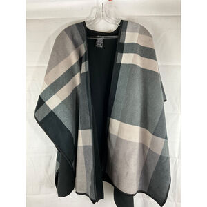 Ike Behar Plaid Open Front Cape Shawl One Size 100% Polyester Charcoal Grey New